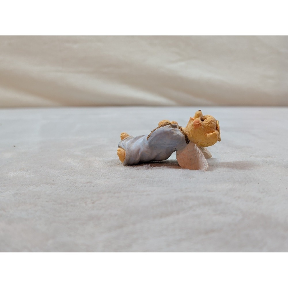 Angel Teddy Babies Bear Figurine with Triangle Blue Robe Halo Resin Miniature - Picture 3 of 8